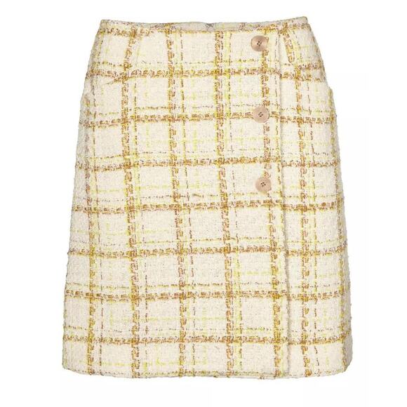 NWT CAbi #6362 Women's Yellow White Tweed Coco Mini Skirt Size 8 - Picture 3 of 8